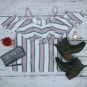 NWT Striped Cold Shoulder Flutter Sleeve